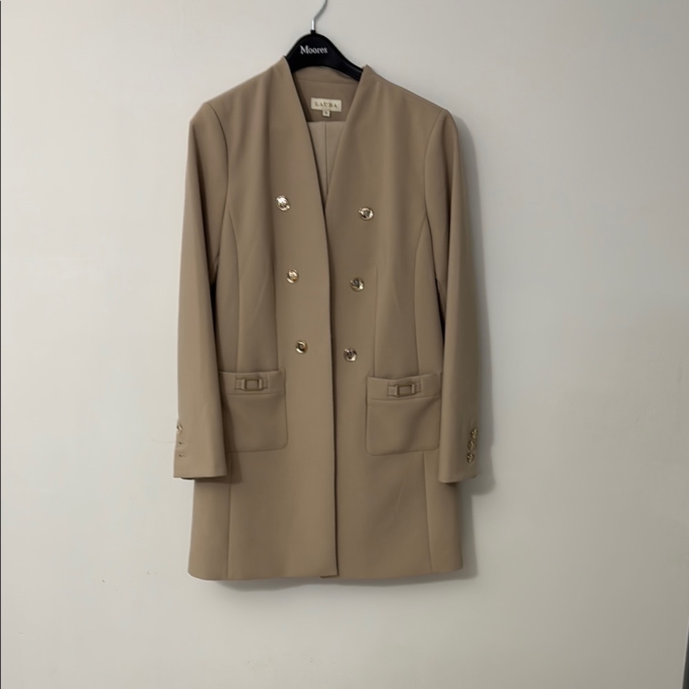 LK Bennett Tan and Gold Blazer with Notched Lapels